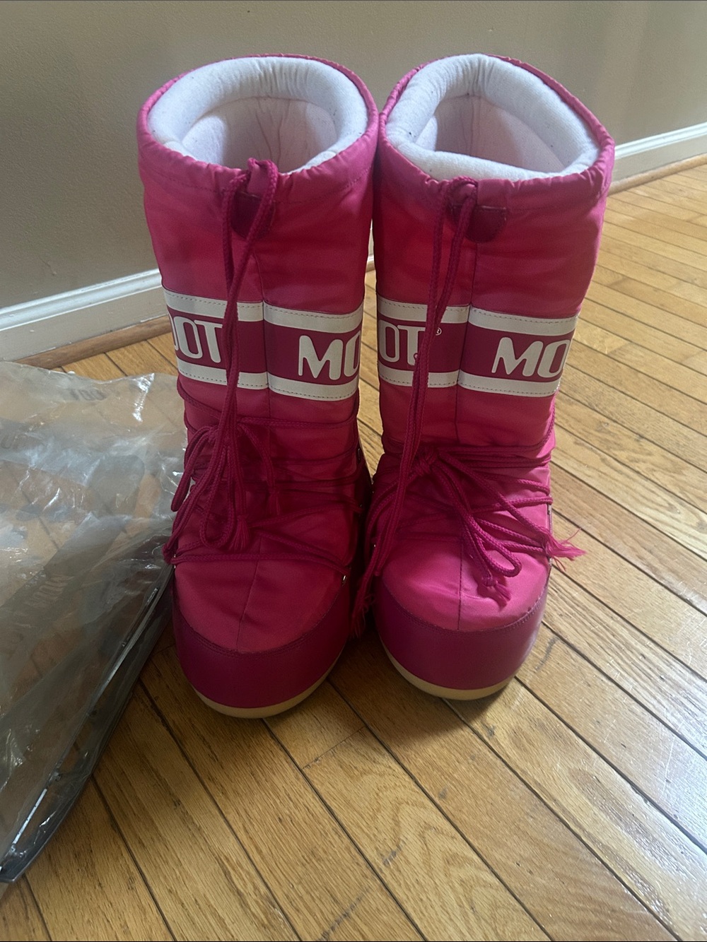 Moon Boot Hot Pink and White Winter Boots